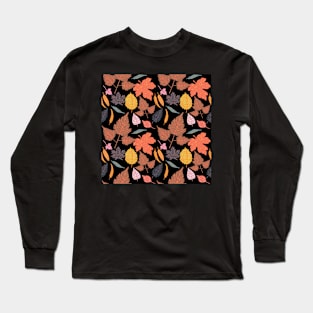 Leaves on Black Long Sleeve T-Shirt